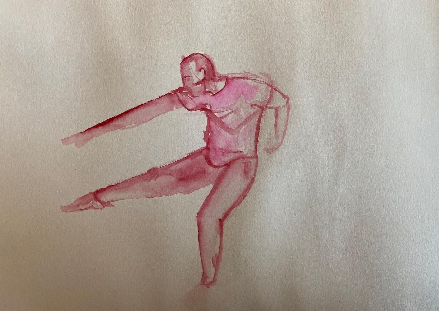 Hand drawn image of man dancing in pink watercolour by Alice Dixon